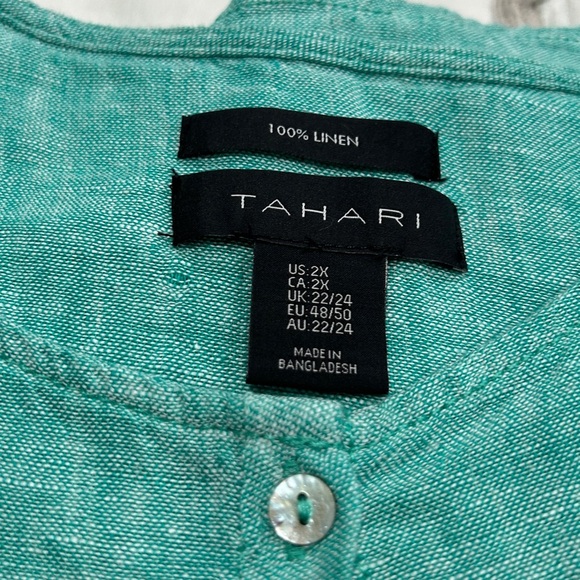 Tahari Teal Linen Plus Size 2X Tunic Blouse - Picture 7 of 8